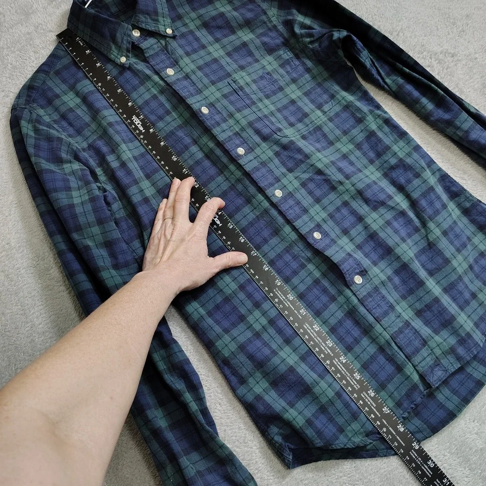 Ralph Lauren Button Up Shirt Mens S Blue Pony Scotch‎ Plaid Slim Fit Button Down